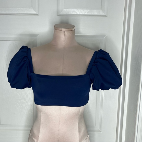 Agua Bendita Calista Puff Sleeve Tie Back
Bikini Top Blue Sz S - Picture 8 of 11
